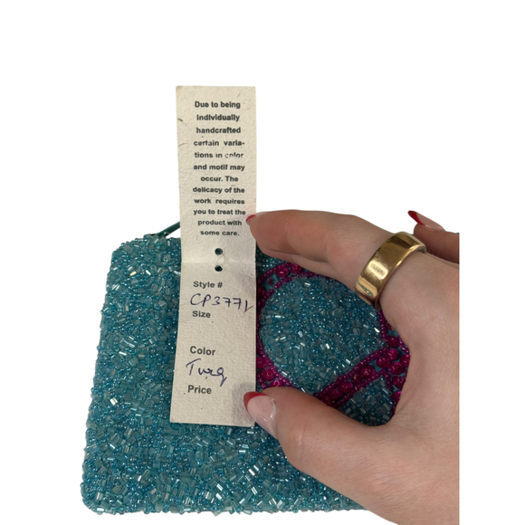 Women's Moyna Beaded Peace Sign Clutch One Size Turquoise Pink - Picture 3 of 6